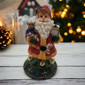 Christmas Santa Holding Teddy Bear Toys Bells Bobble Wobble Figurine Seasonal